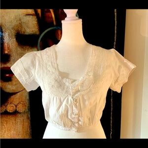 Antique Corset Cover - 1890 - Victorian Corset Cover White Cotton Lace S